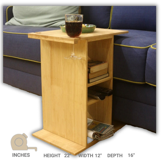 Wooden Sofa Side Table Stand - 3 Shelves stand with wine glass Space - For Living Room