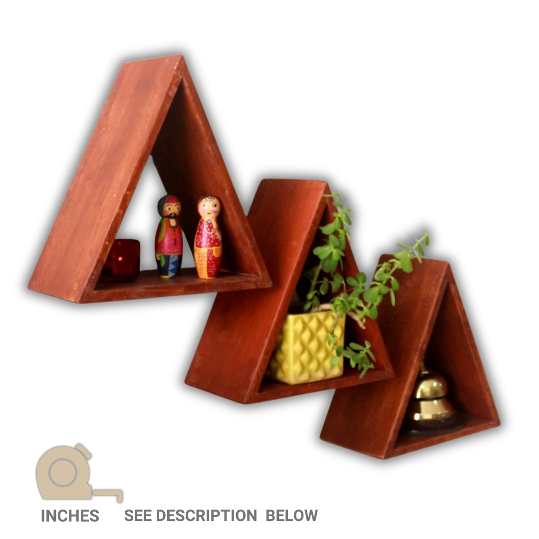 Wooden Wall Mounted Triangular Shelf - Perfect for Home decor - Wooden Handcrafted Shelf - (Set of 3)