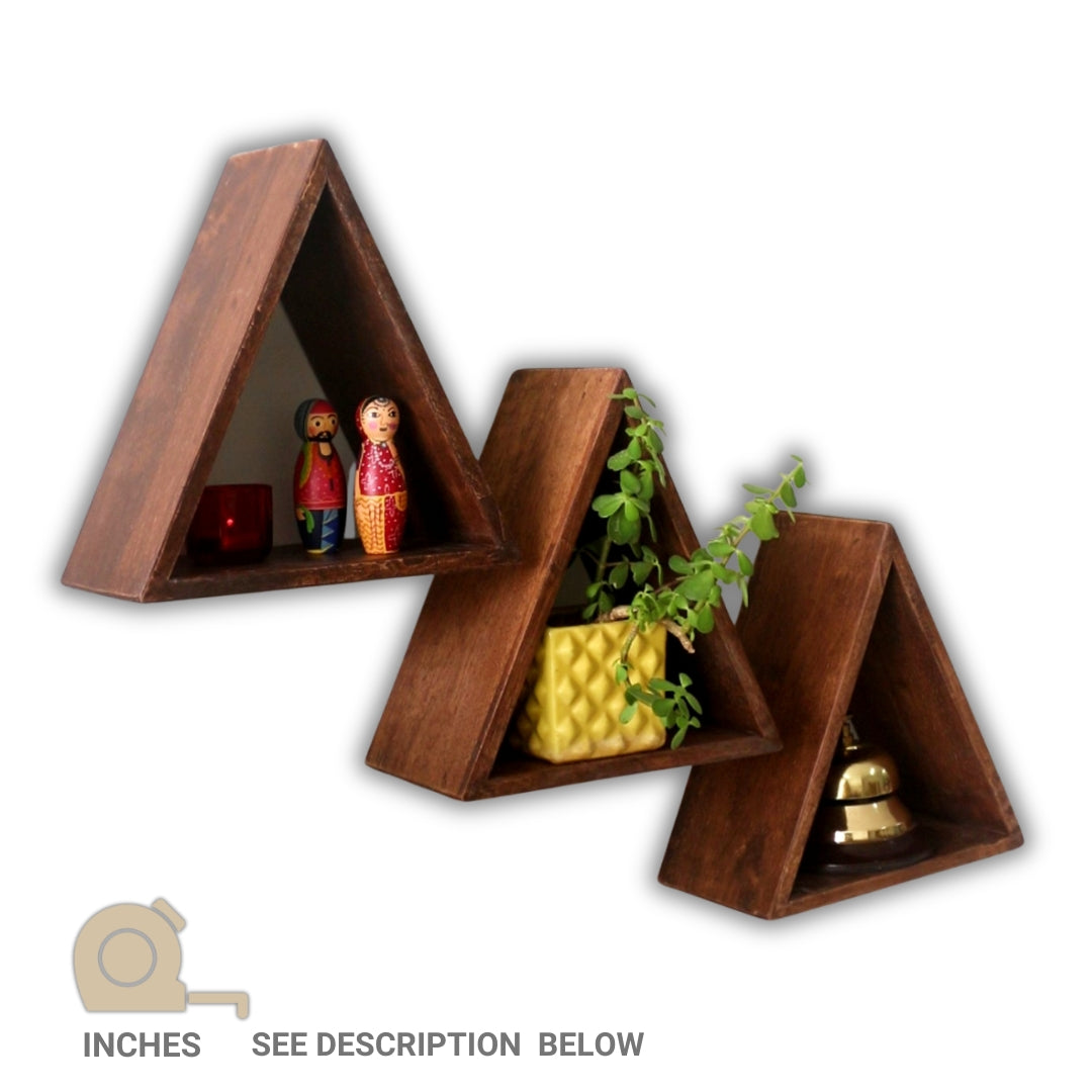 Wooden Wall Mounted Triangular Shelf - Perfect for Home decor - Wooden Handcrafted Shelf - (Set of 3)