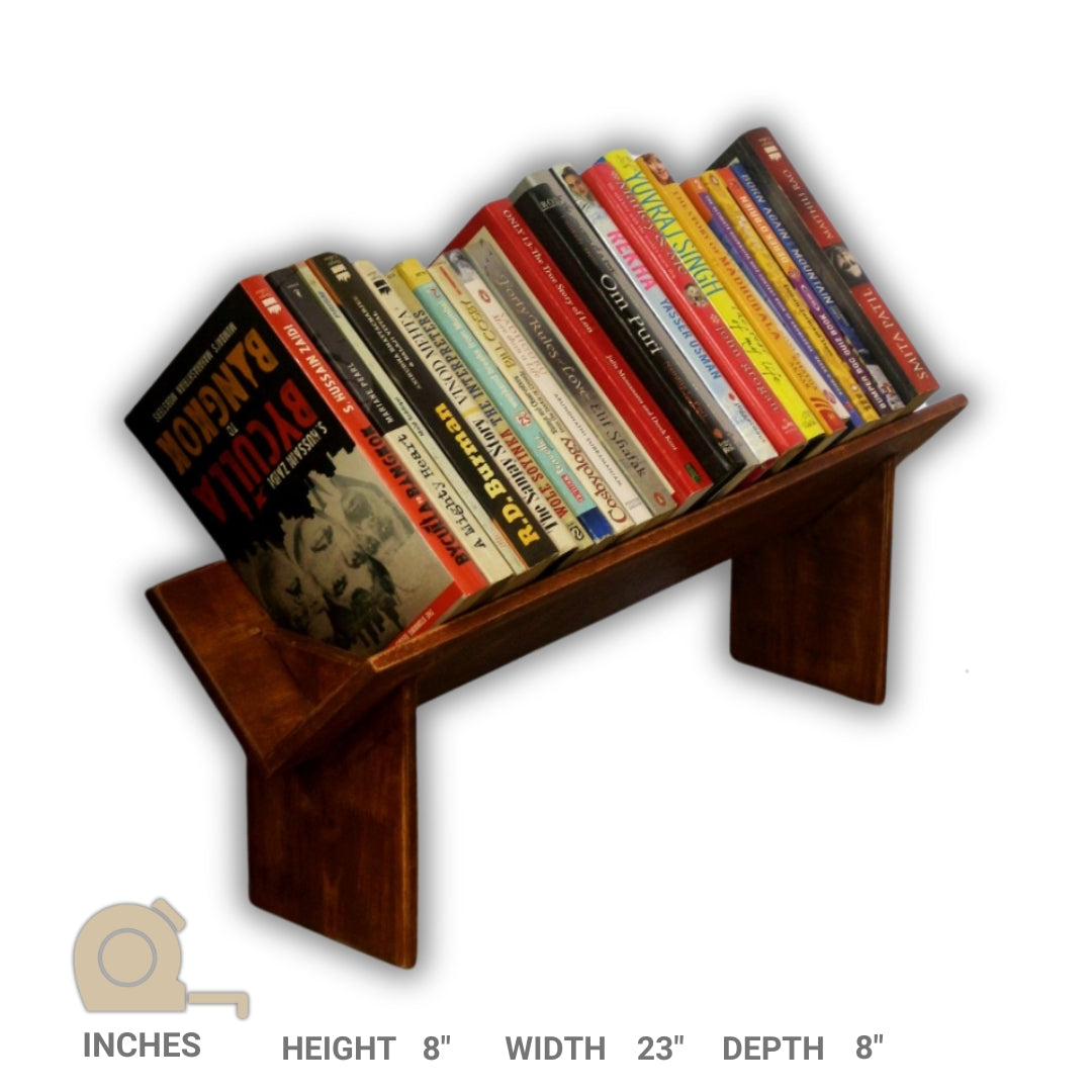 Book Rack -  Handcrafted Wooden Rack with Top Standing Organizer - Stylish & Dust Proof