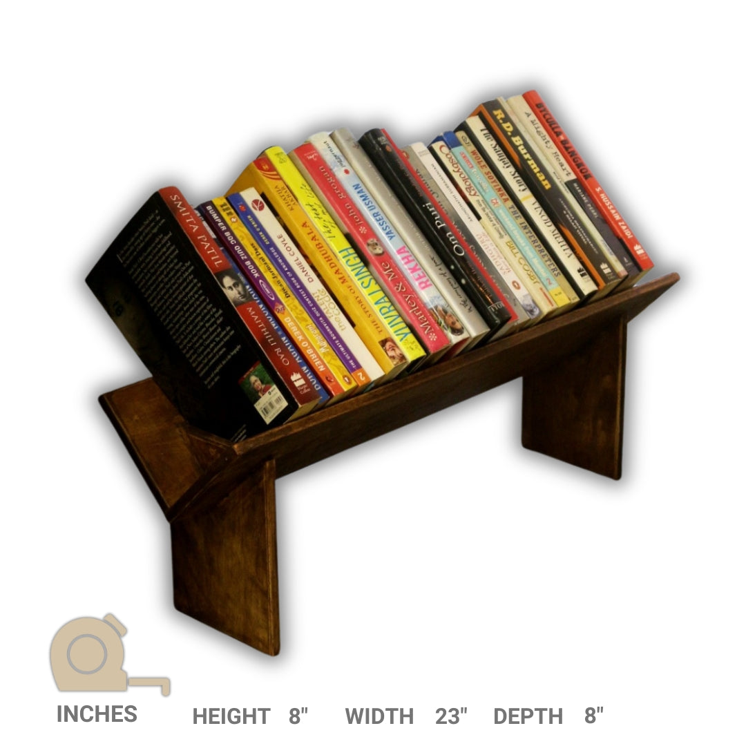 Book Rack -  Handcrafted Wooden Rack with Top Standing Organizer - Stylish & Dust Proof (Stock)