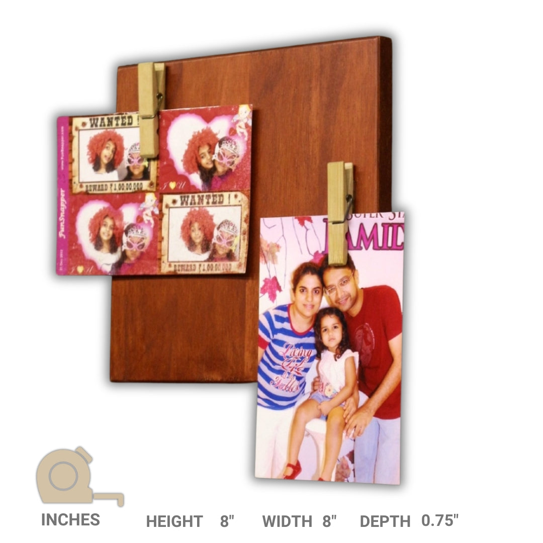 Photo Frame - Wall Mounted Photo Frame Organizer - Square Shaped Frame with Wooden Pegs Stock