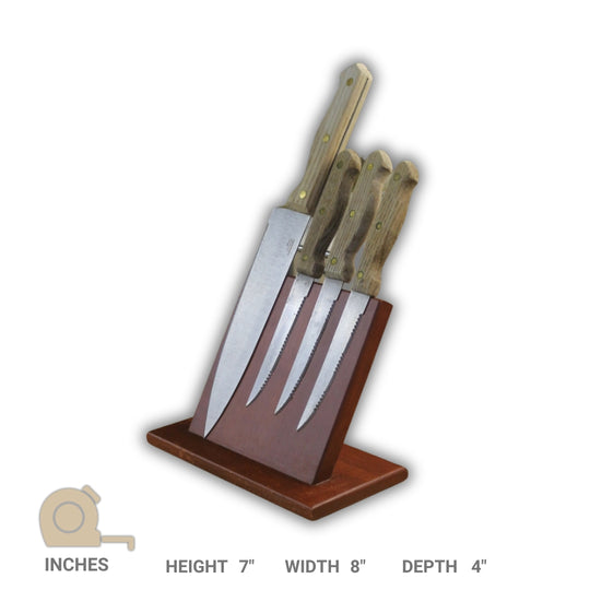 Wooden Knife Holder - Table Top Magnetic Knife Holder - Handcrafted with Rubberwood (Stock)