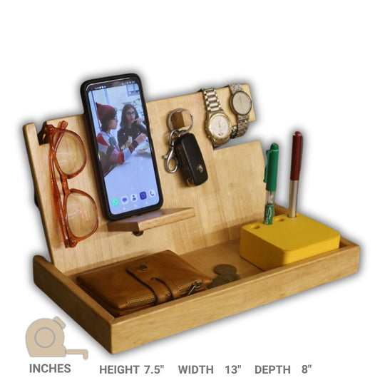 Mobile Holder Stand - Wooden Stand for Mobile with Space for Pen & Notepad - 7.5" x 13" x 8" (Stock)