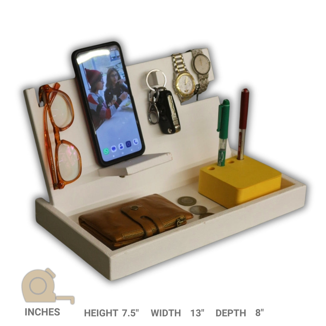 Mobile Holder Stand - Wooden Stand for Mobile with Space for Pen & Notepad - 7.5" x 13" x 8" (Stock)