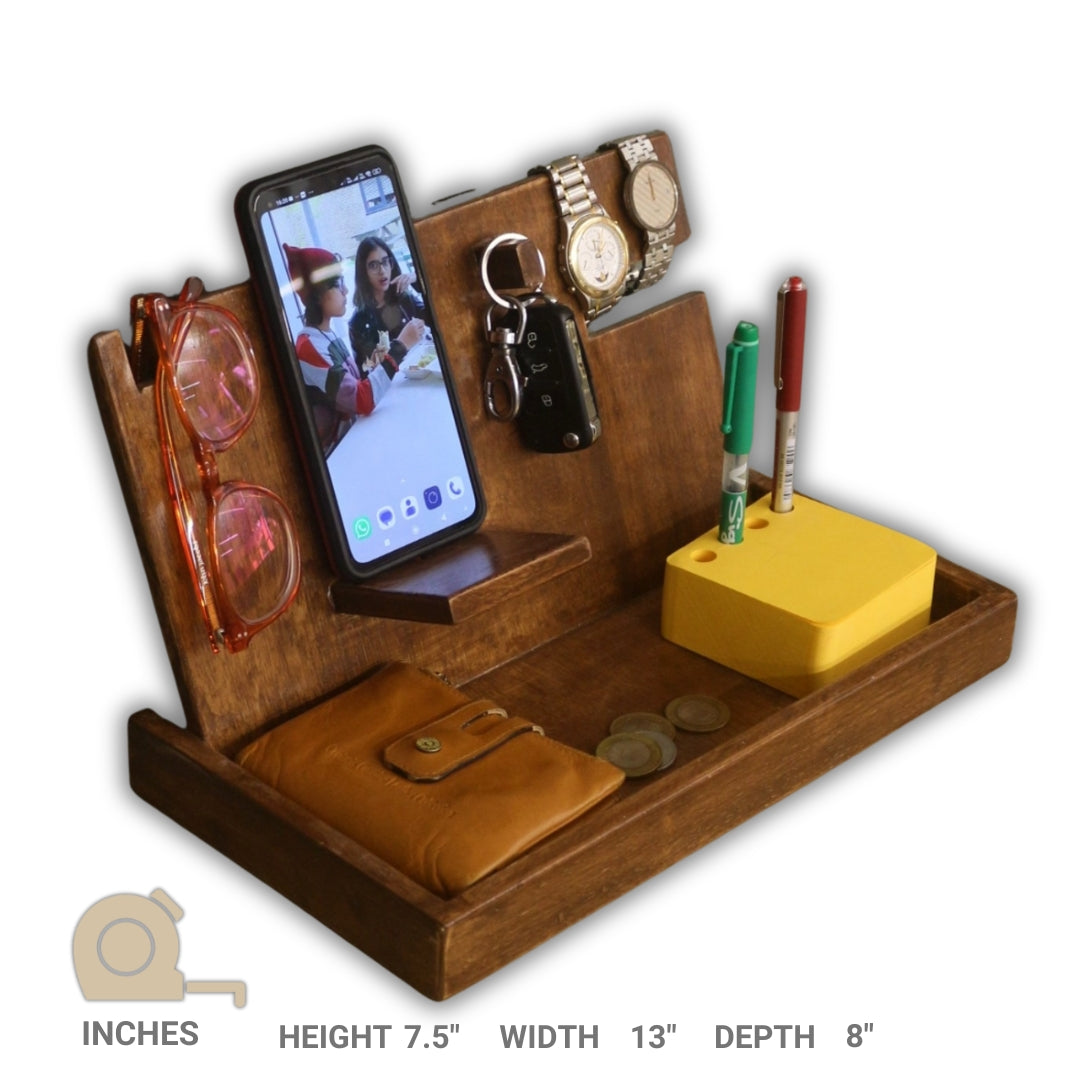 Mobile Holder Stand - Wooden Stand for Mobile with Space for Pen & Notepad - 7.5" x 13" x 8"