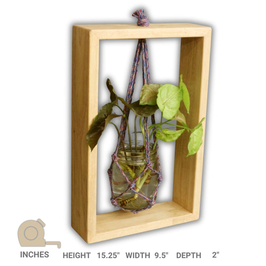 Wooden Frame Plant Holder with 1 Glass Mason Jars - Table top planter - Handcrafted with Rubberwood -  (Single) (Stock)