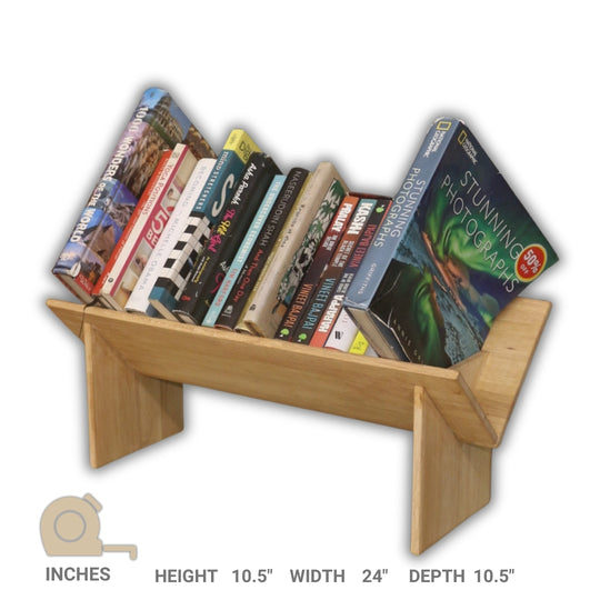 Book Rack -  Handcrafted Wooden Rack with Top Standing Organizer for Large Books - Stylish & Dust Proof