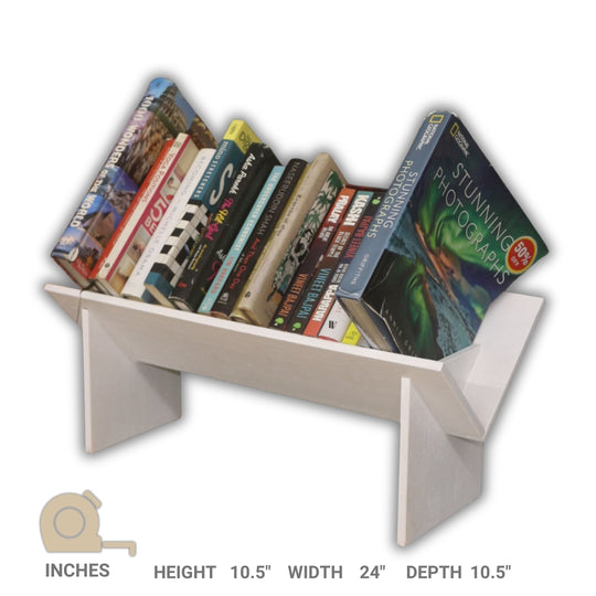 Book Rack -  Handcrafted Wooden Rack with Top Standing Organizer for Large Books - Stylish & Dust Proof