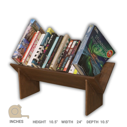 Book Rack -  Handcrafted Wooden Rack with Top Standing Organizer for Large Books - Stylish & Dust Proof