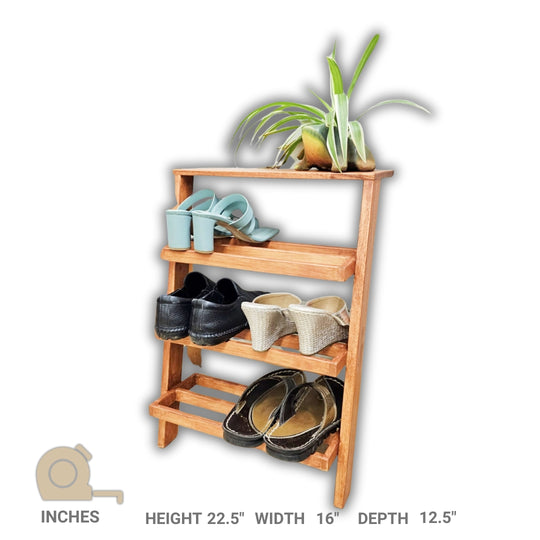 Shoe Rack with 3 Shelves- Wooden Rack with Display Organizer - Handcrafted and Durable (Stock)