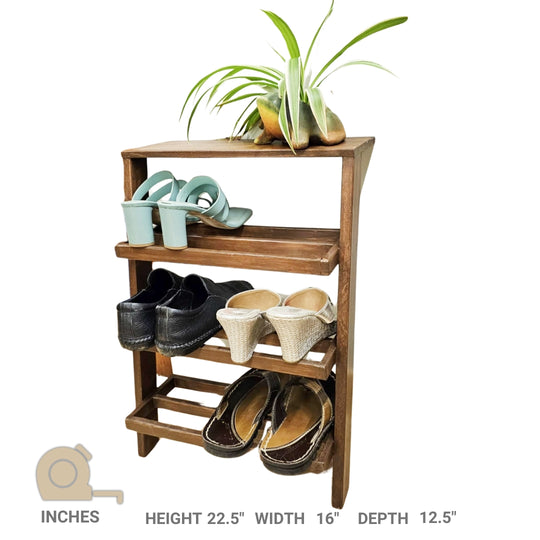 Shoe Rack with 3 Shelves- Wooden Rack with Display Organizer - Handcrafted and Durable (Stock)