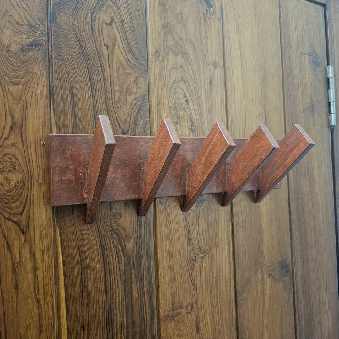 Multi Purpose Cloth Hanger - Medium Size - Wooden Hanger Perfect for Bathroom and Room Doors - Lightweight, Rubberwood (Stock)