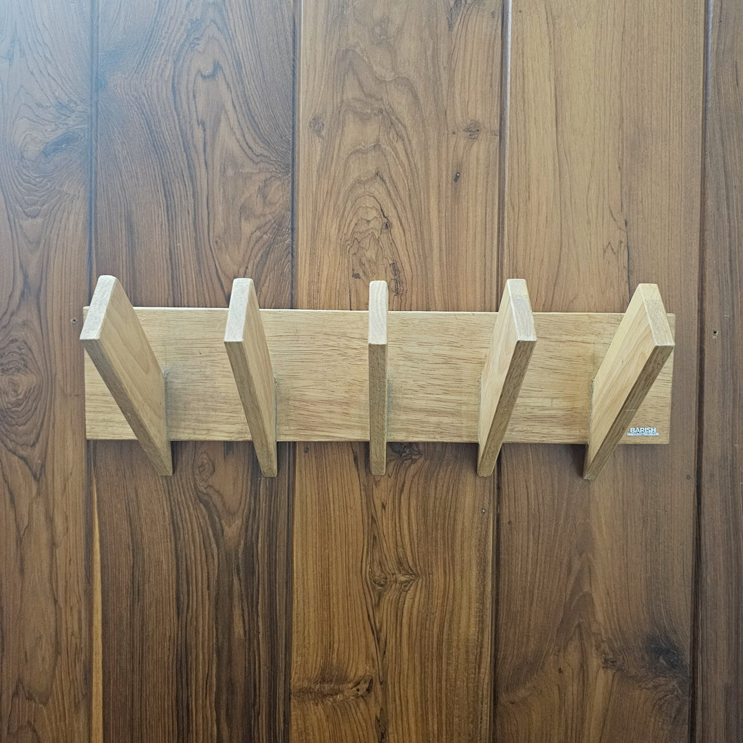 Multi Purpose Cloth Hanger - Medium Size - Wooden Hanger Perfect for Bathroom and Room Doors - Lightweight, Rubberwood (Stock)