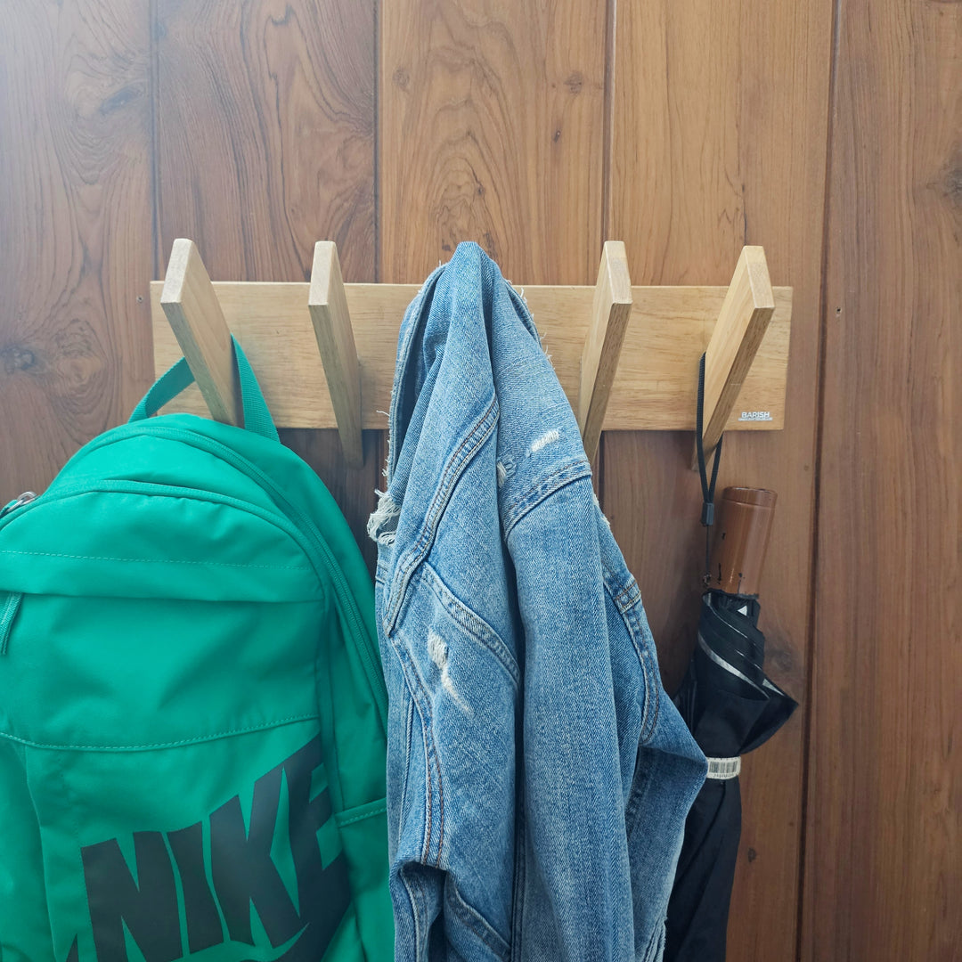 Multi Purpose Cloth Hanger - Medium Size - Wooden Hanger Perfect for Bathroom and Room Doors - Lightweight, Rubberwood (Stock)