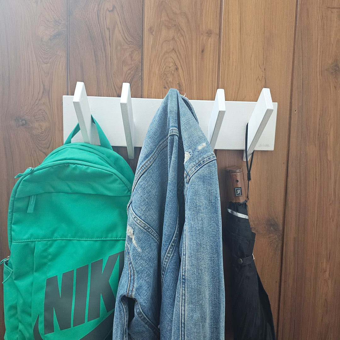 Multi Purpose Cloth Hanger - Medium Size - Wooden Hanger Perfect for Bathroom and Room Doors - Lightweight, Rubberwood (Stock)