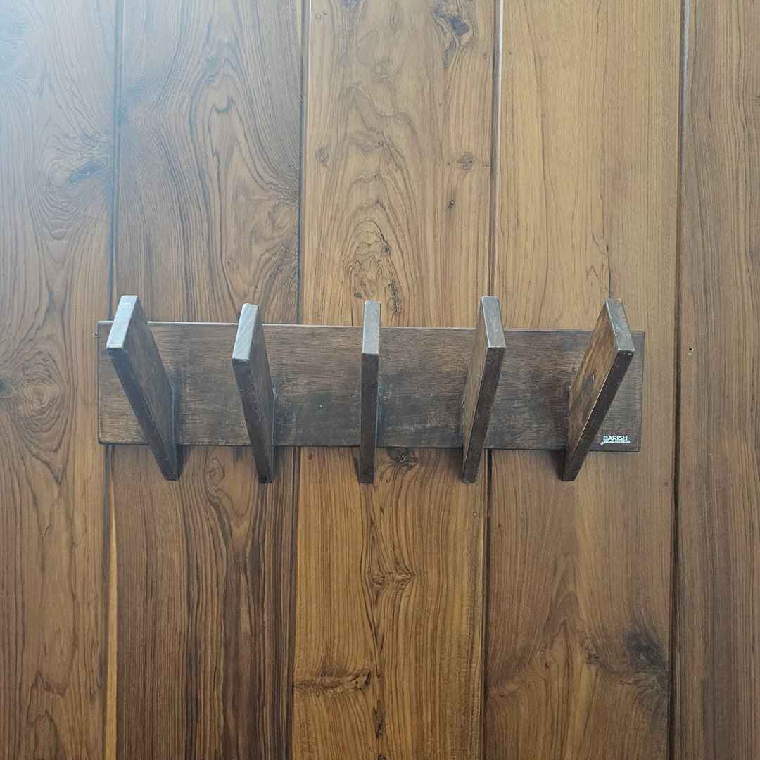 Multi Purpose Cloth Hanger - Medium Size - Wooden Hanger Perfect for Bathroom and Room Doors - Lightweight, Rubberwood (Stock)