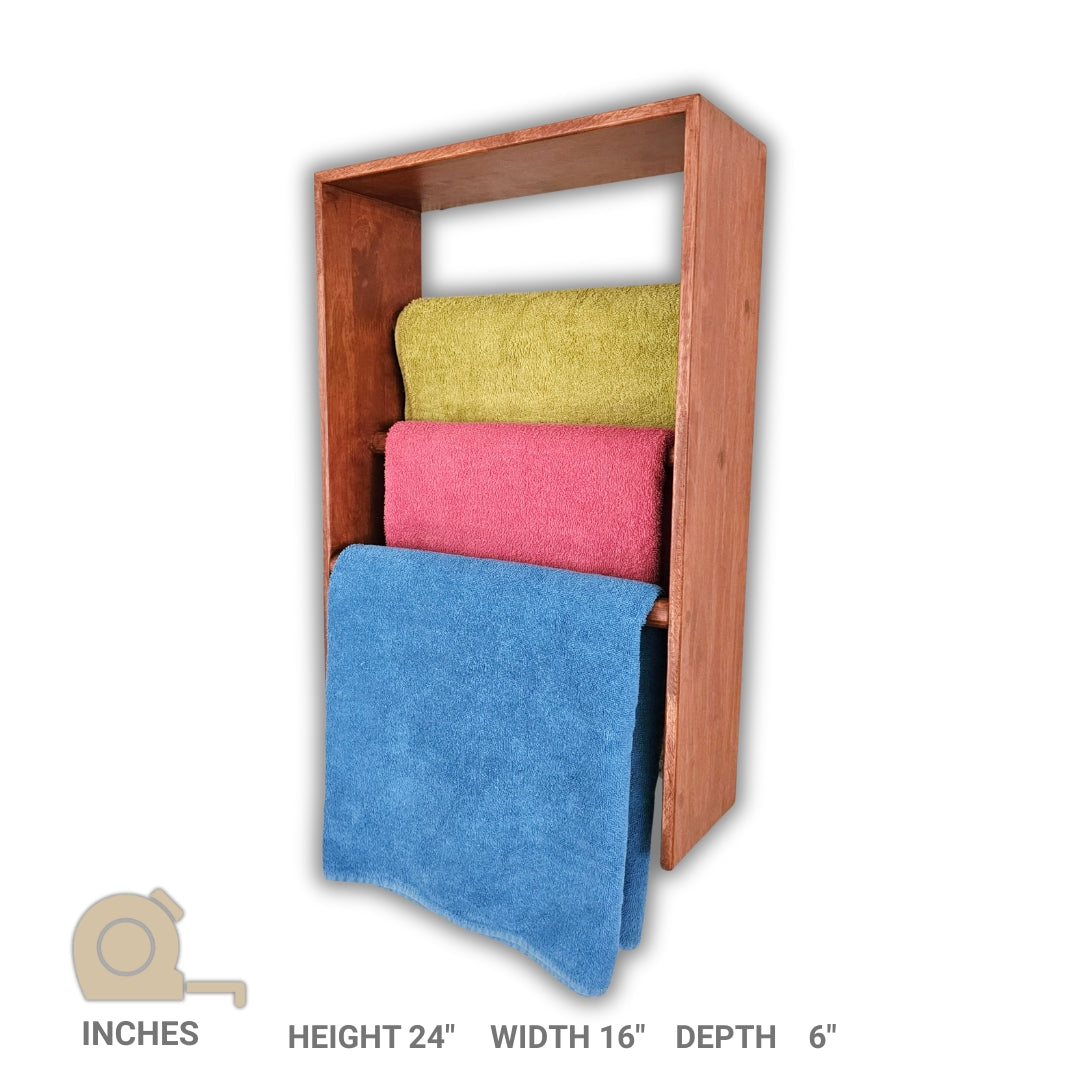 Wall mounted Towel Organizer -  Stores Multiple Towels - Rectangular Handmade Holder for Bathroom