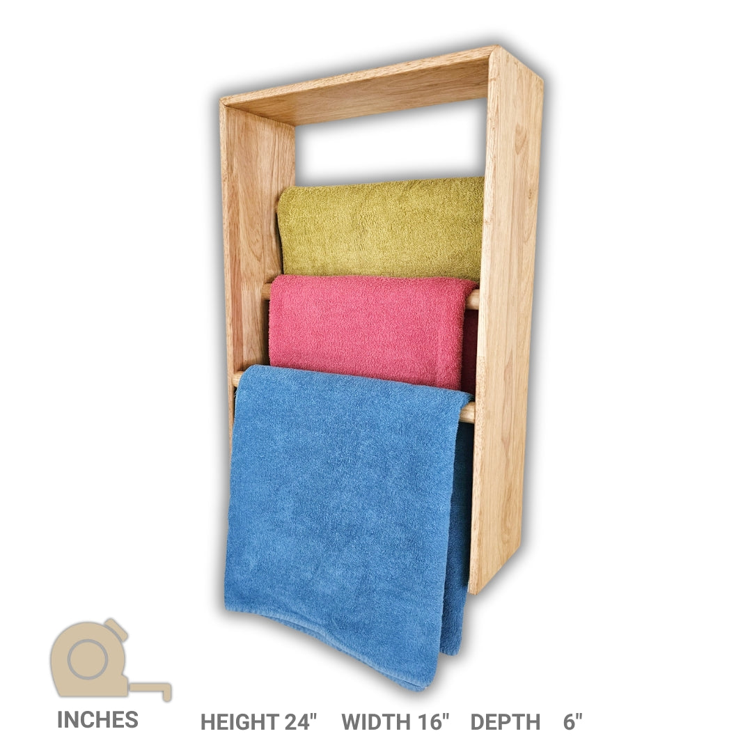 Wall mounted Towel Organizer -  Stores Multiple Towels - Rectangular Handmade Holder for Bathroom