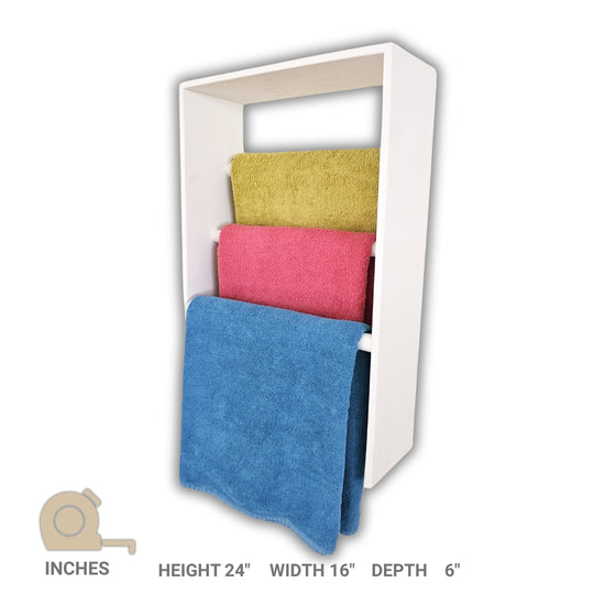 Wall mounted Towel Organizer -  Stores Multiple Towels - Rectangular Handmade Holder for Bathroom