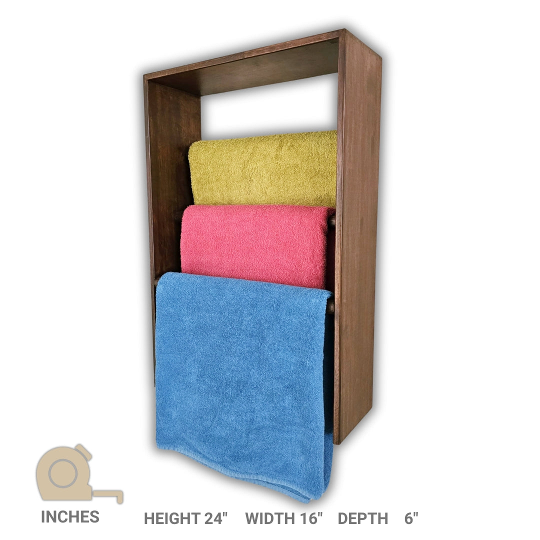 Wall mounted Towel Organizer -  Stores Multiple Towels - Rectangular Handmade Holder for Bathroom