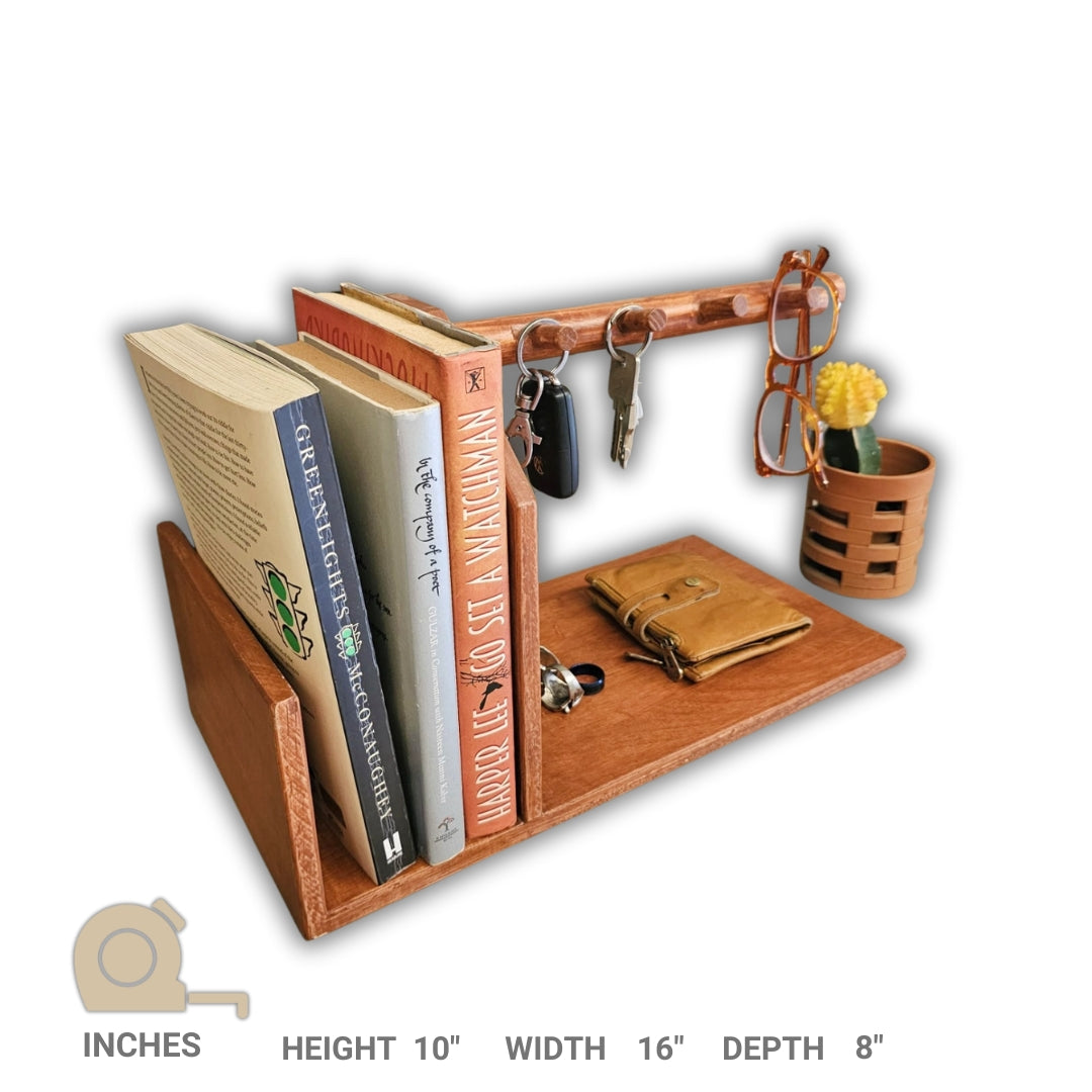 Bedside Tray with Key and Book Holder – Multi-Functional Organizer for Nightstands and Bedroom Storage