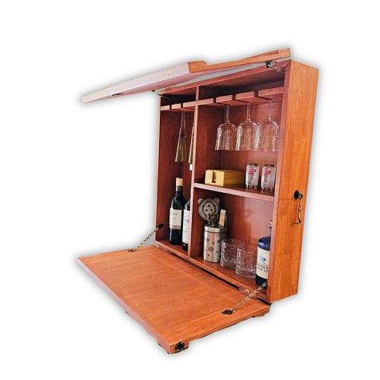 Wall Mounted Bar Unit - Upside Down Glass Hanging Organizer with Storage Space -  Medium in Size with 3 Compartments