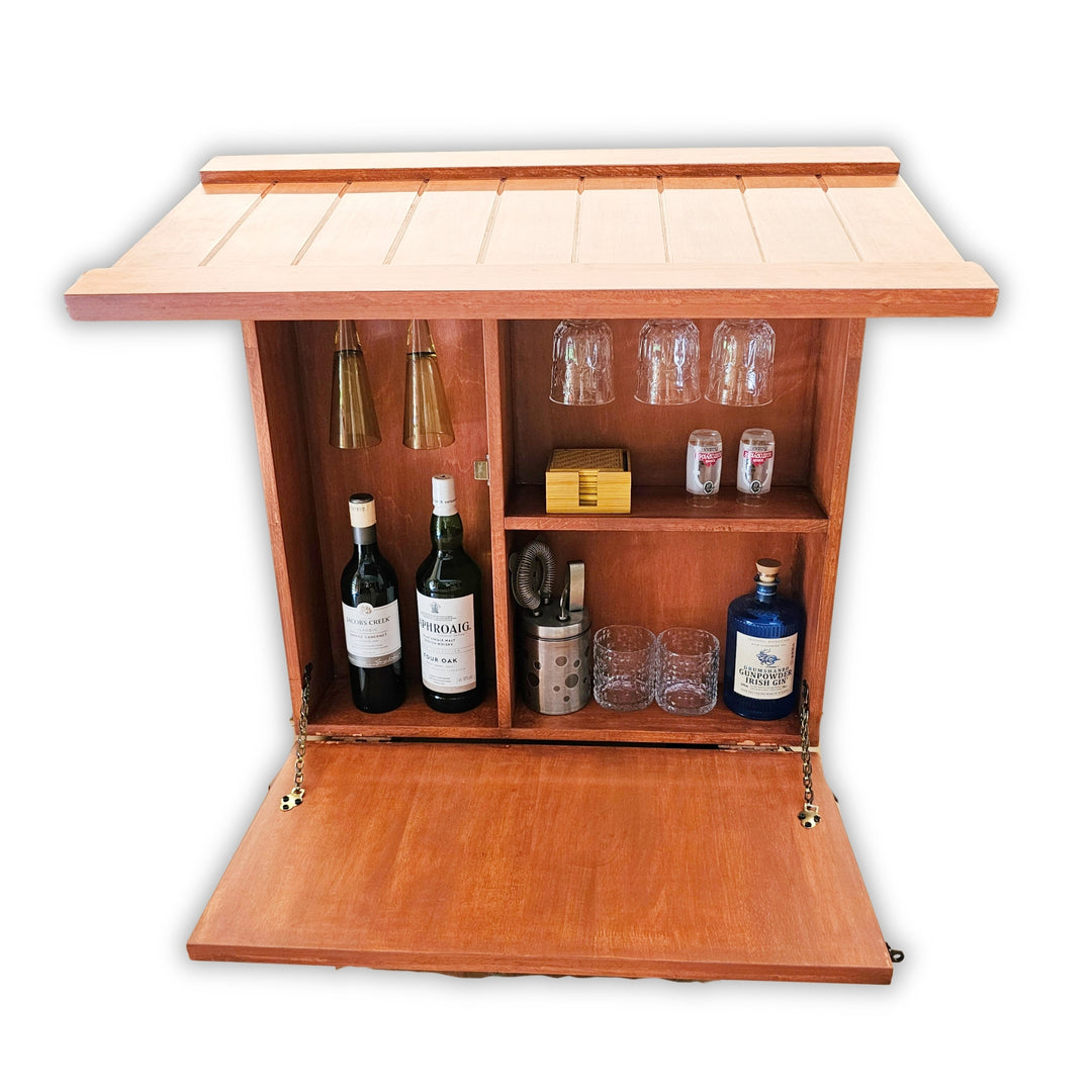 Wall Mounted Bar Unit - Upside Down Glass Hanging Organizer with Storage Space -  Medium in Size with 3 Compartments