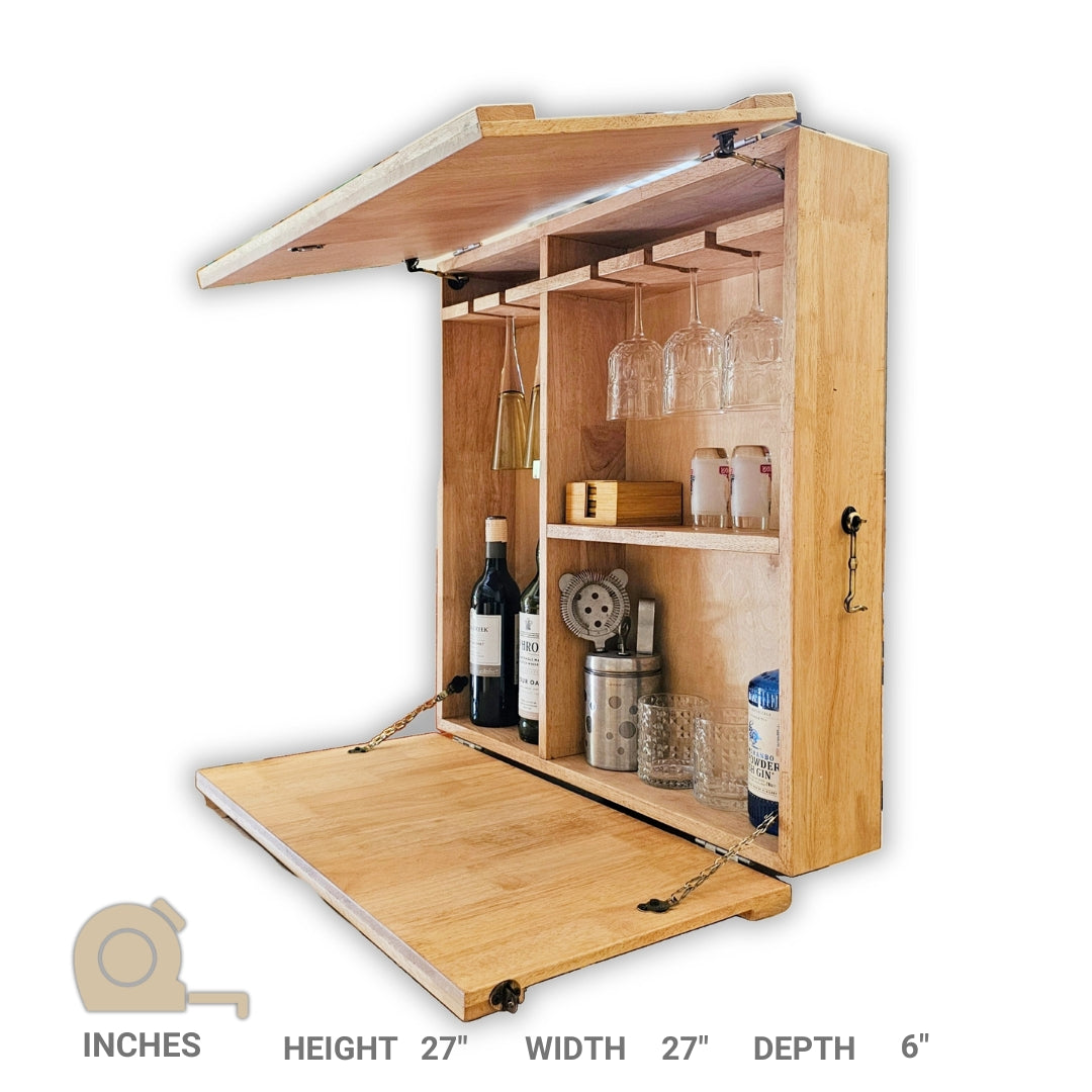 Wall Mounted Bar Unit - Upside Down Glass Hanging Organizer with Storage Space -  Medium in Size with 3 Compartments