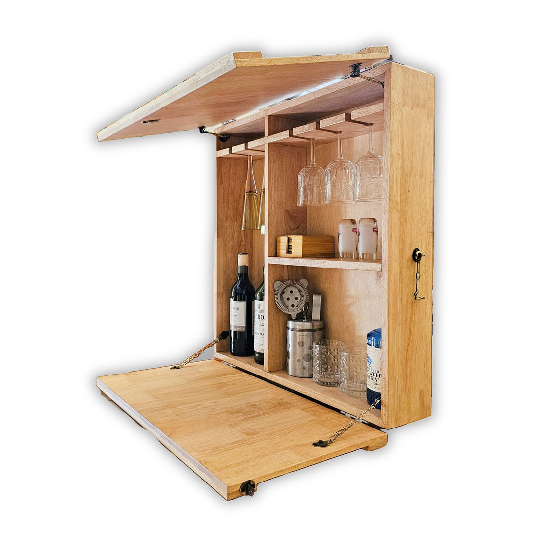 Wall Mounted Bar Unit - Upside Down Glass Hanging Organizer with Storage Space -  Medium in Size with 3 Compartments