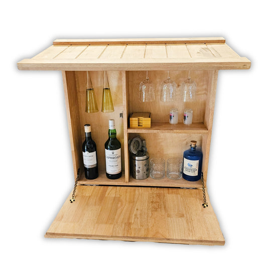 Wall Mounted Bar Unit - Upside Down Glass Hanging Organizer with Storage Space -  Medium in Size with 3 Compartments