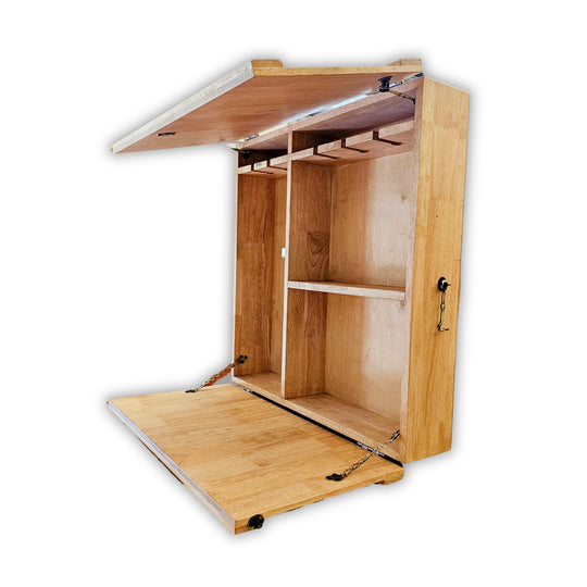 Wall Mounted Bar Unit - Upside Down Glass Hanging Organizer with Storage Space -  Medium in Size with 3 Compartments