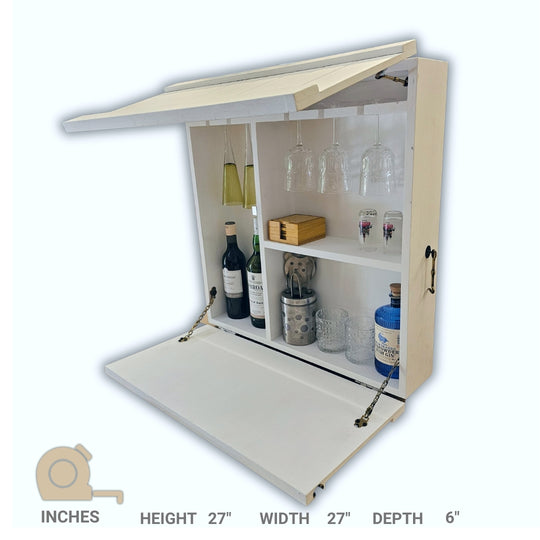 Wall Mounted Bar Unit - Upside Down Glass Hanging Organizer with Storage Space -  Medium in Size with 3 Compartments