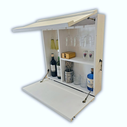 Wall Mounted Bar Unit - Upside Down Glass Hanging Organizer with Storage Space -  Medium in Size with 3 Compartments