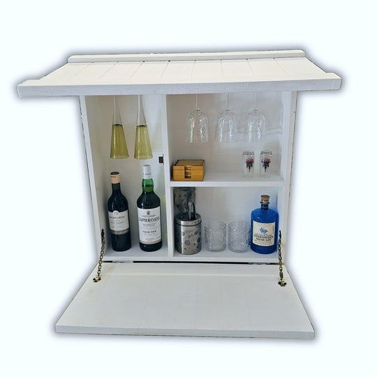 Wall Mounted Bar Unit - Upside Down Glass Hanging Organizer with Storage Space -  Medium in Size with 3 Compartments