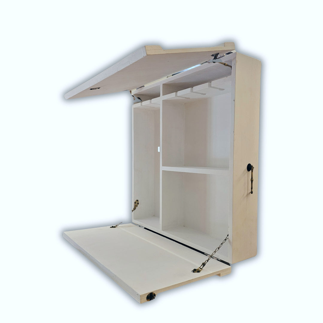 Wall Mounted Bar Unit - Upside Down Glass Hanging Organizer with Storage Space -  Medium in Size with 3 Compartments