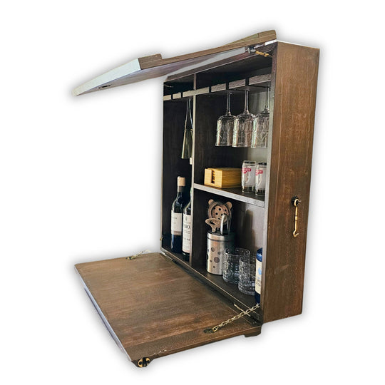 Wall Mounted Bar Unit - Upside Down Glass Hanging Organizer with Storage Space -  Medium in Size with 3 Compartments