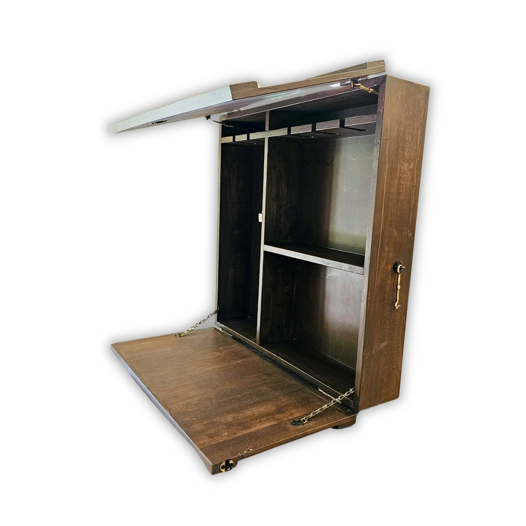 Wall Mounted Bar Unit - Upside Down Glass Hanging Organizer with Storage Space -  Medium in Size with 3 Compartments