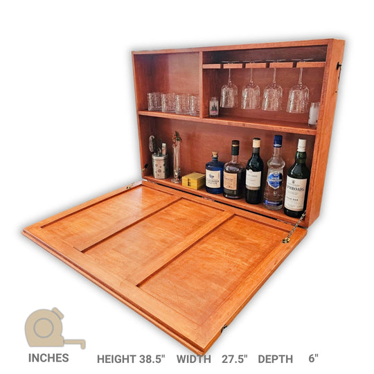 Wall Mounted Bar Unit - Upside Down Glass Hanging Organizer with Storage Space - Large in Size with 3 Compartments