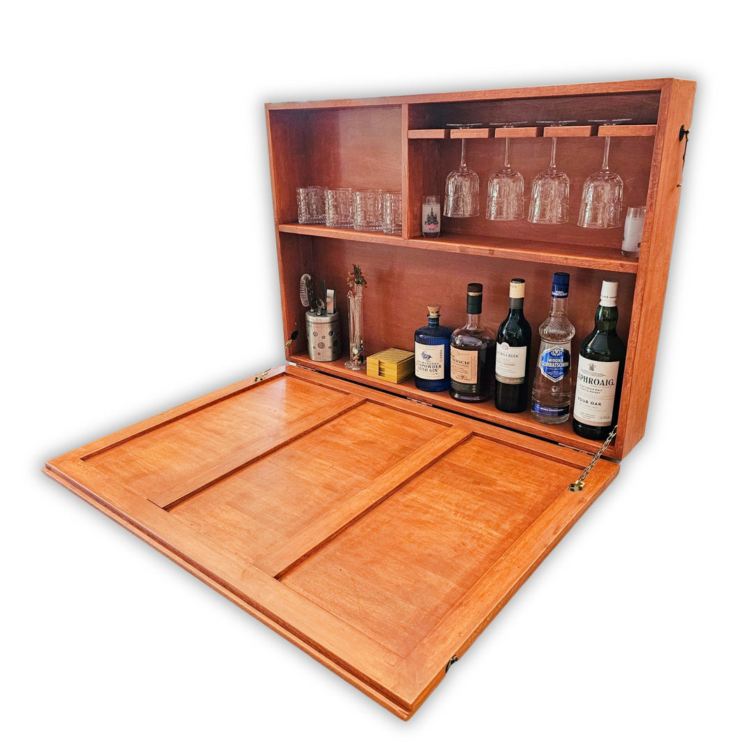 Wall Mounted Bar Unit - Upside Down Glass Hanging Organizer with Storage Space - Large in Size with 3 Compartments