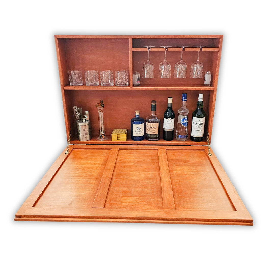 Wall Mounted Bar Unit - Upside Down Glass Hanging Organizer with Storage Space - Large in Size with 3 Compartments