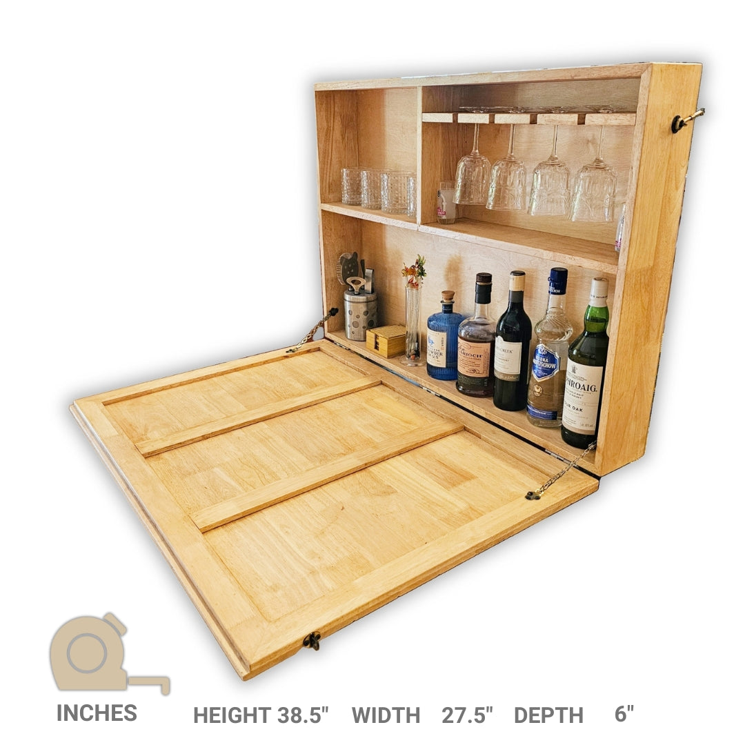 Wall Mounted Bar Unit - Upside Down Glass Hanging Organizer with Storage Space - Large in Size with 3 Compartments