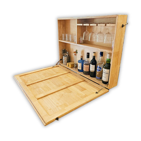 Wall Mounted Bar Unit - Upside Down Glass Hanging Organizer with Storage Space - Large in Size with 3 Compartments