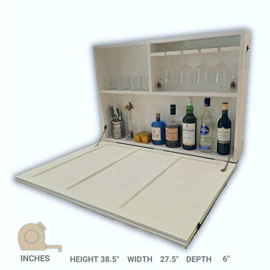 Wall Mounted Bar Unit - Upside Down Glass Hanging Organizer with Storage Space - Large in Size with 3 Compartments