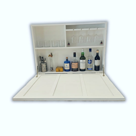 Wall Mounted Bar Unit - Upside Down Glass Hanging Organizer with Storage Space - Large in Size with 3 Compartments