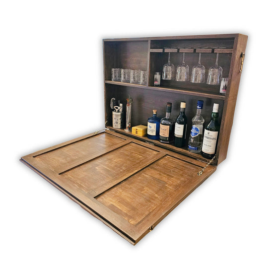 Wall Mounted Bar Unit - Upside Down Glass Hanging Organizer with Storage Space - Large in Size with 3 Compartments