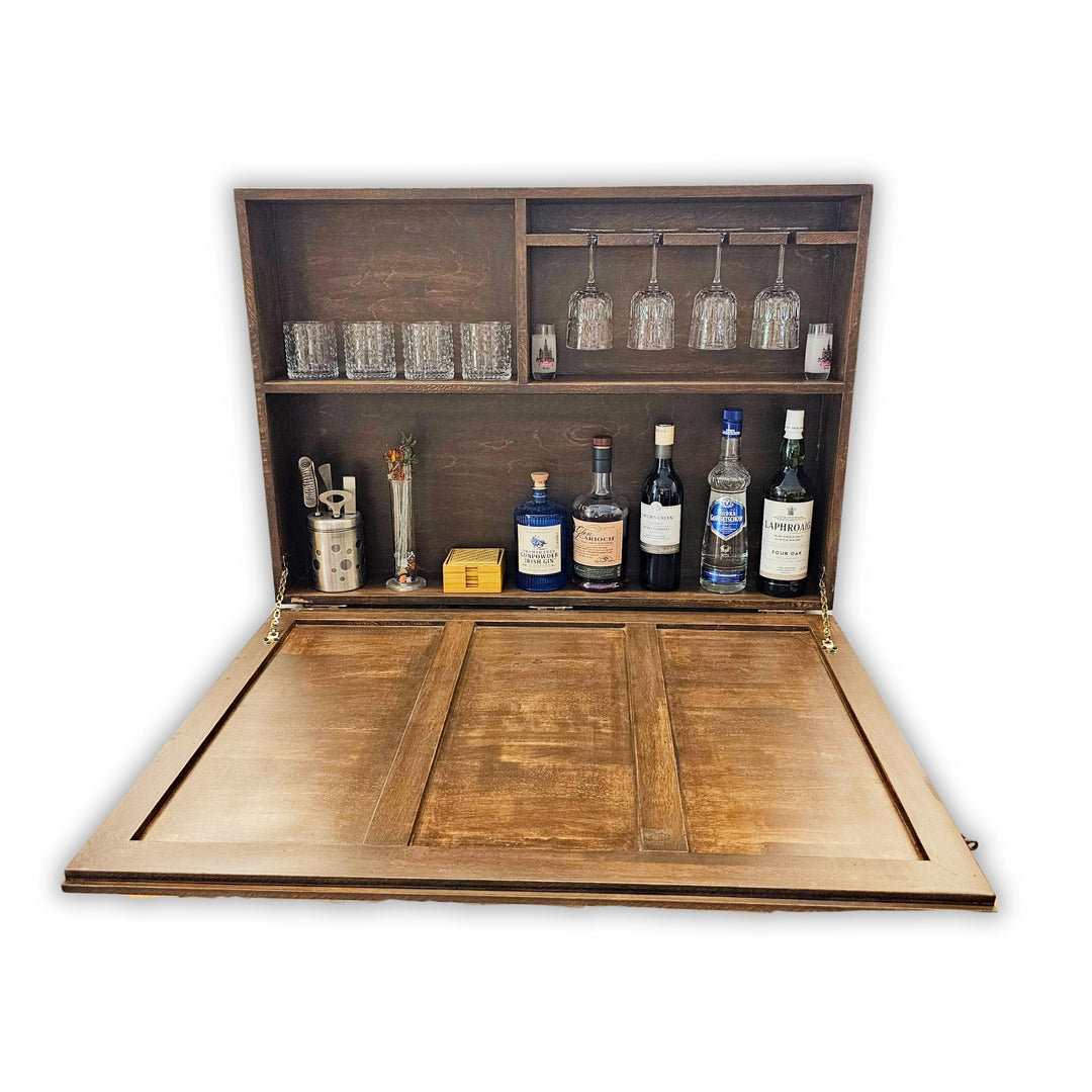 Wall Mounted Bar Unit - Upside Down Glass Hanging Organizer with Storage Space - Large in Size with 3 Compartments