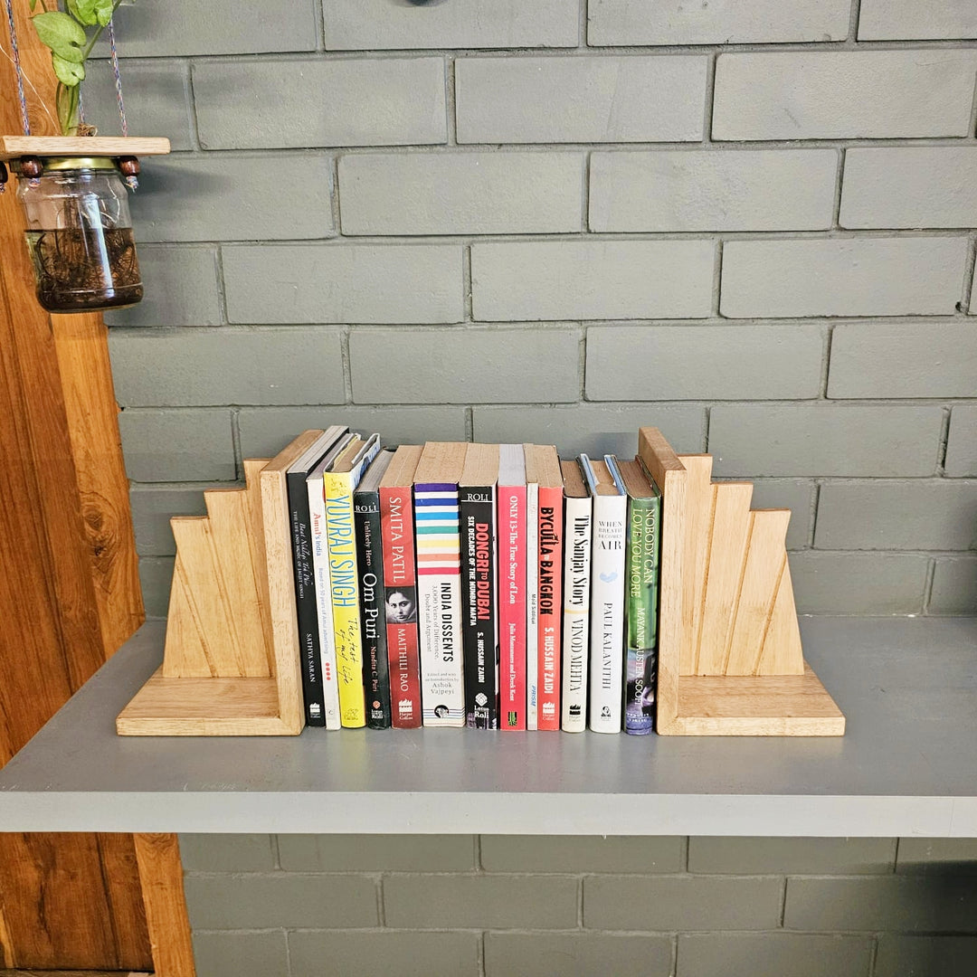 Wooden Book Ends - Book Holders Stand Case & Table Organizer - Set of 2 Ends - Classic And Dust Proof