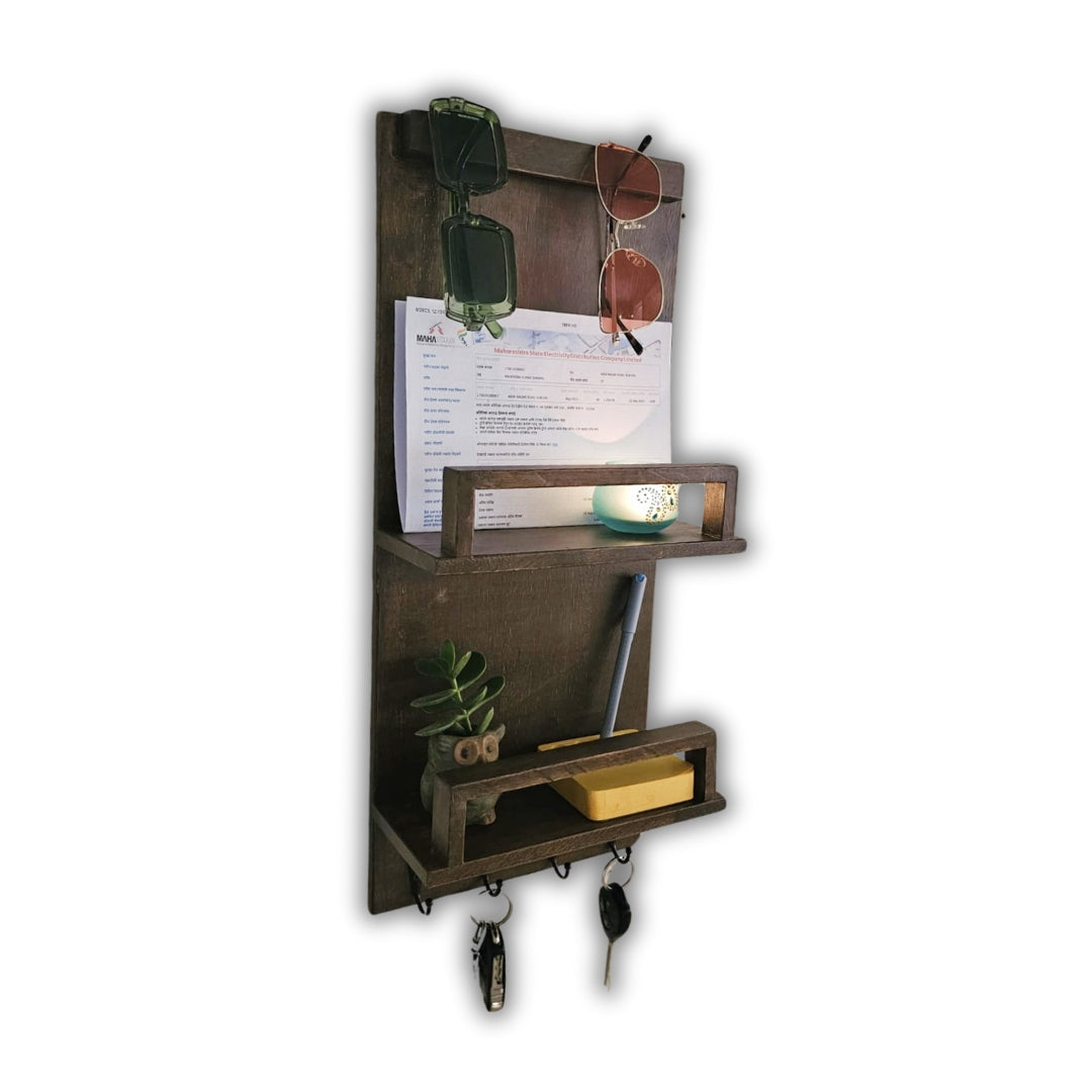 Wall Mounted Key Holder - 2 Shelves Key Holder For Living Room - 21 x 9 x 4.5 (H x W x D)