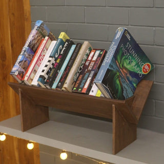 Book Rack -  Handcrafted Wooden Rack with Top Standing Organizer for Large Books - Stylish & Dust Proof